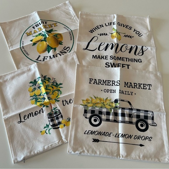 SUPER CUTE Pillow Covers with Black/White and Yellow Lemon Prints (set of 4) - Picture 1 of 5